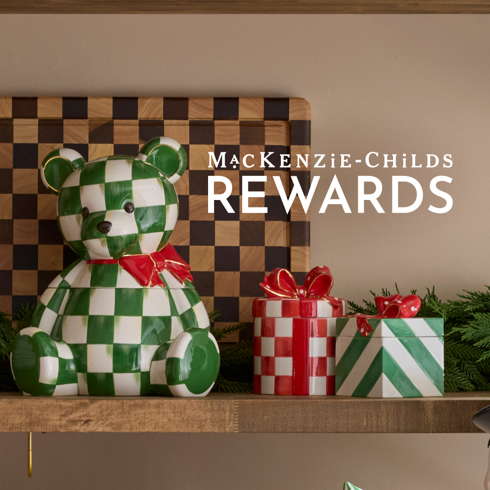 Sign up for Mackenzie-Childs Rewards earn points every time you shop - Image features festive holiday kitchen items