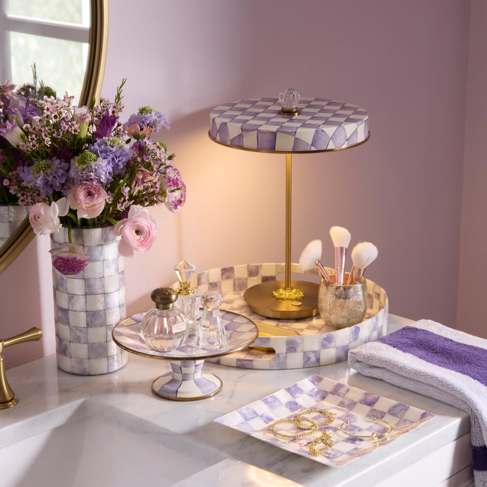 Decorate Your Home In Our Newest Check! image features new Violet Check LED lamp and additional violet bath accessories