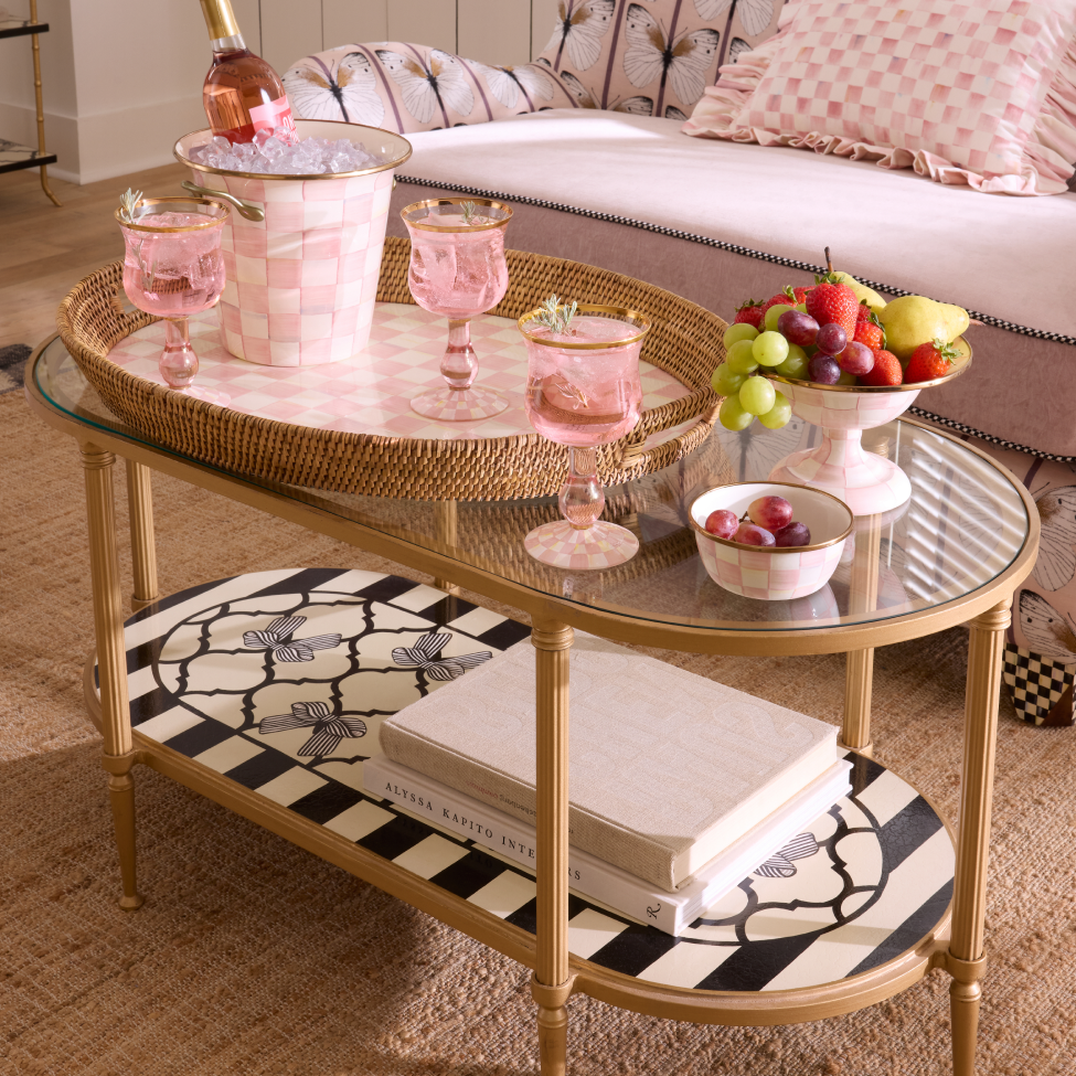 Hit Refresh With Statement Pieces - Image features eternity couch with pretty as a bow table and rosy check serveware