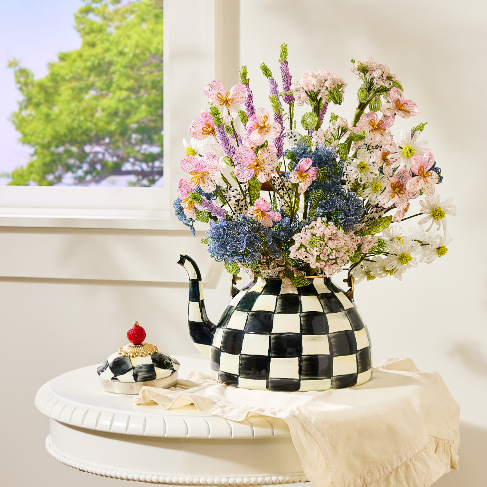 Decorate your home with beautiful vases, image features Courtly Check Tea Kettle used as a vase