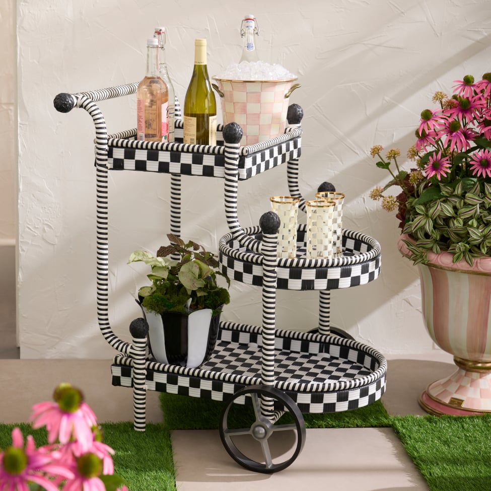 Furniture Designed For Outdoor Living - image features new bar cart styled with wine cooler & glassware
