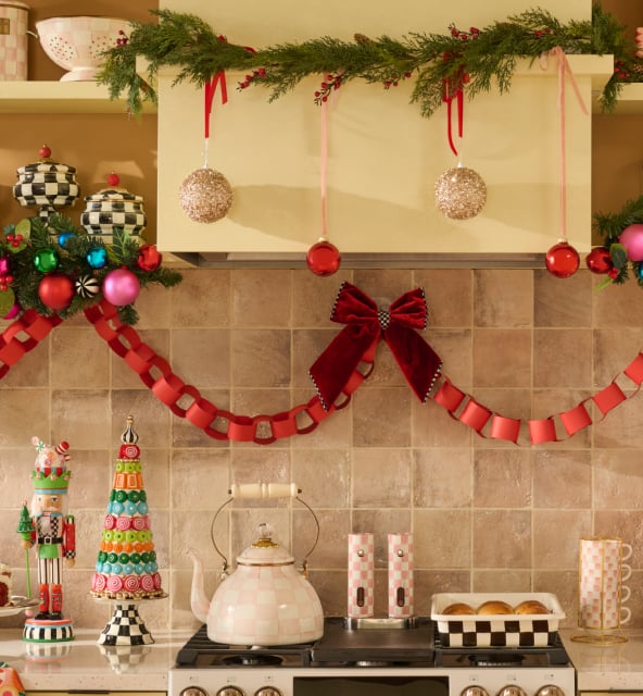 A richly styled MacKenzie-Childs entertaining kitchen
