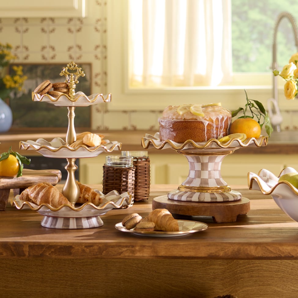 New Serveware For The Spring Table - image features new Mocha Check Ceramics Made in Aurora, NY