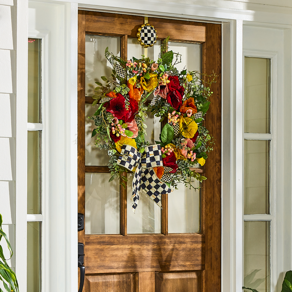 Greenery & Florals -  Image features colorful wreath on front door