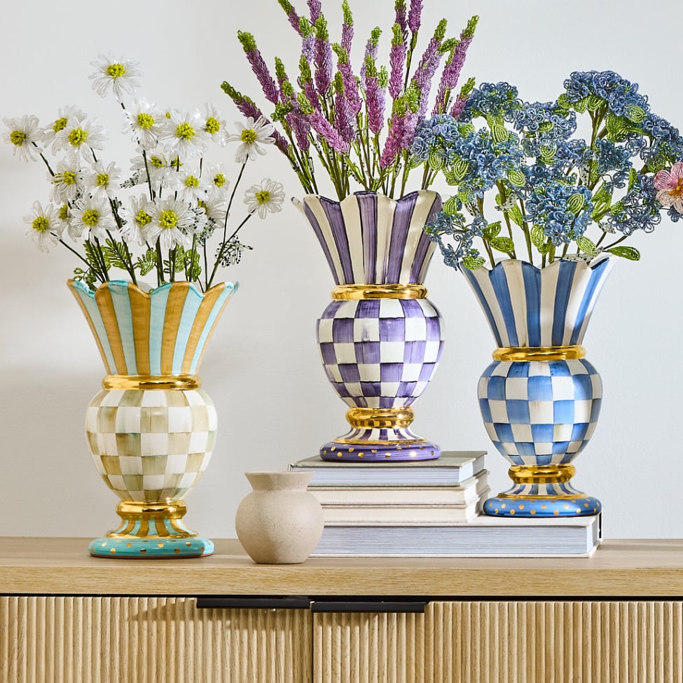 Fresh Florals For Spring - image features multiple great vases made in aurora, NY filled with beaded florals