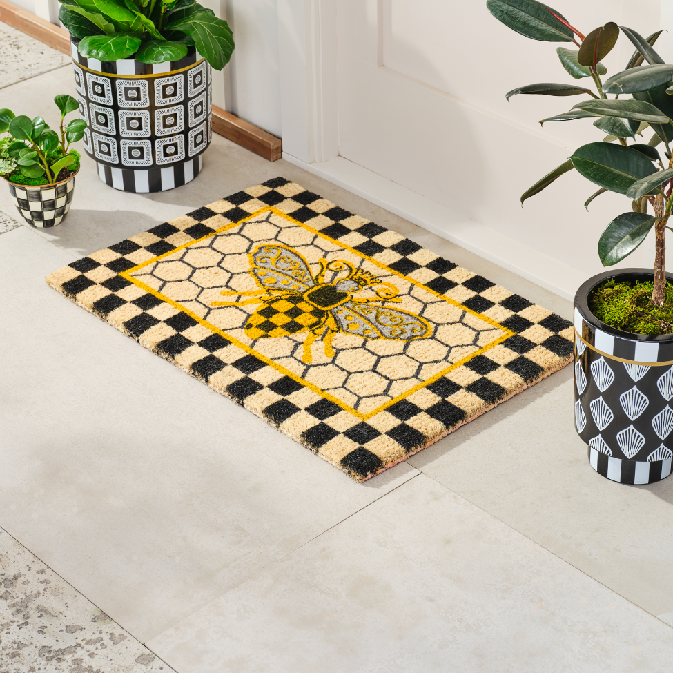 Shop Stylish Entrance Mats - image features honeycomb with bees entrance mat