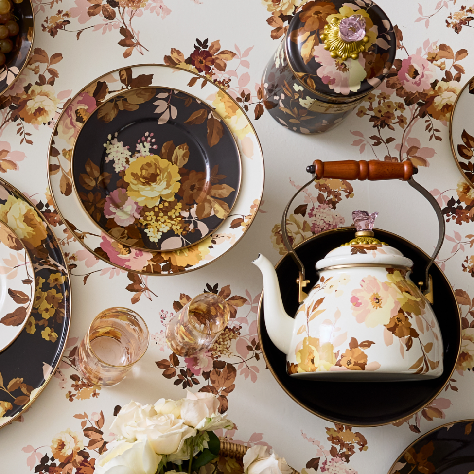 NEW! Wild Rose Collection - Image features wild rose tea kettle & dinnerware