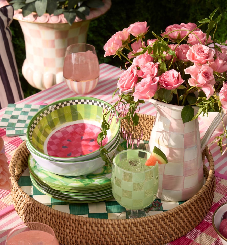Get Fresh Inspiration For Summer Soir&eacute;es - image features watermelon melamine & green acrylic drinkware perfect for outdoor entertaining