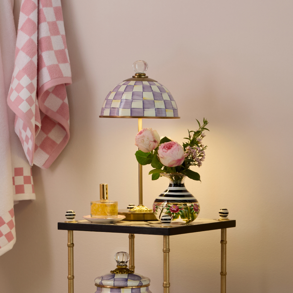 Cast An Extra Cozy Glow - image features new LED violet check dome lamp