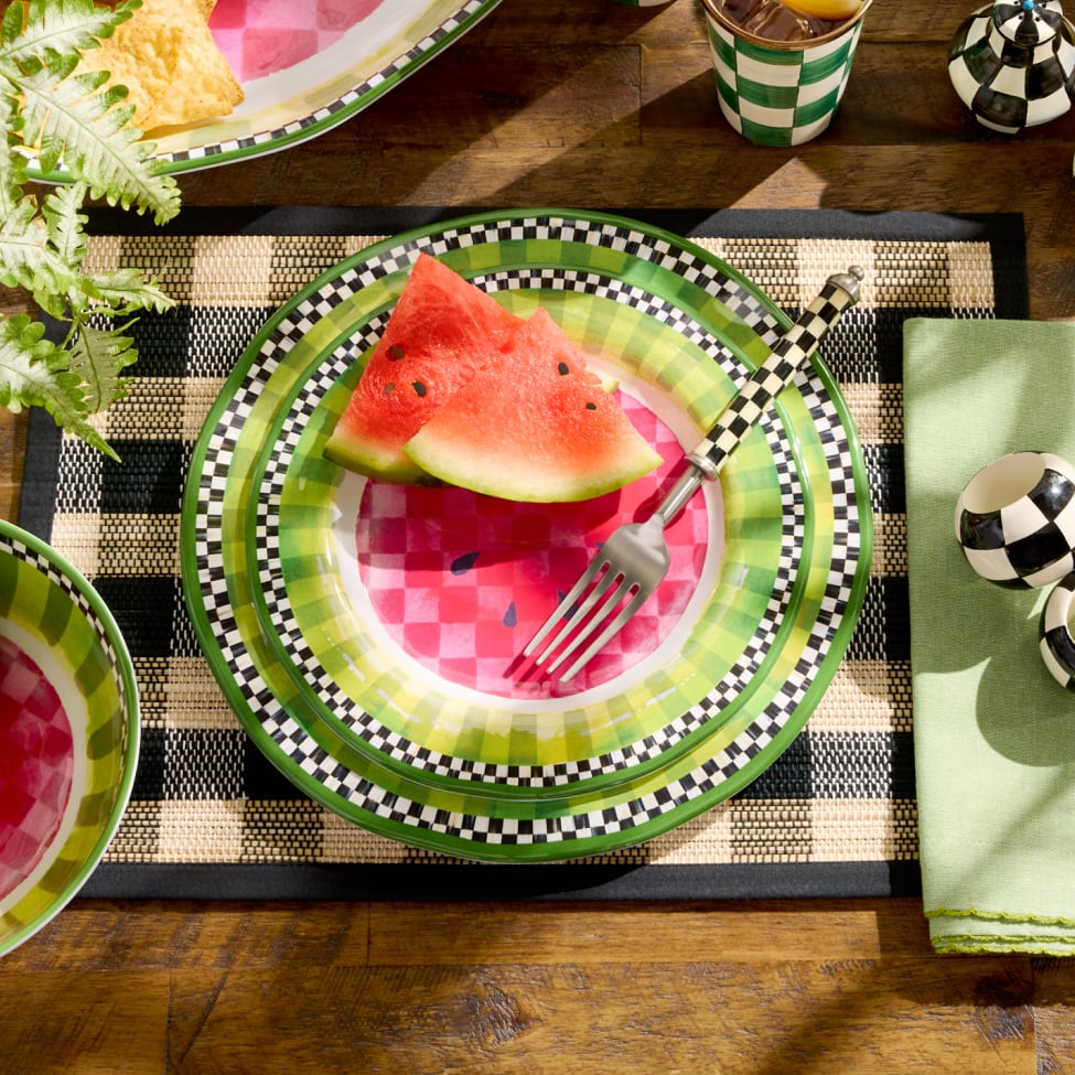 Explore Our New Melamine & Acrylic styles coming soon - Image features watermelon melamine