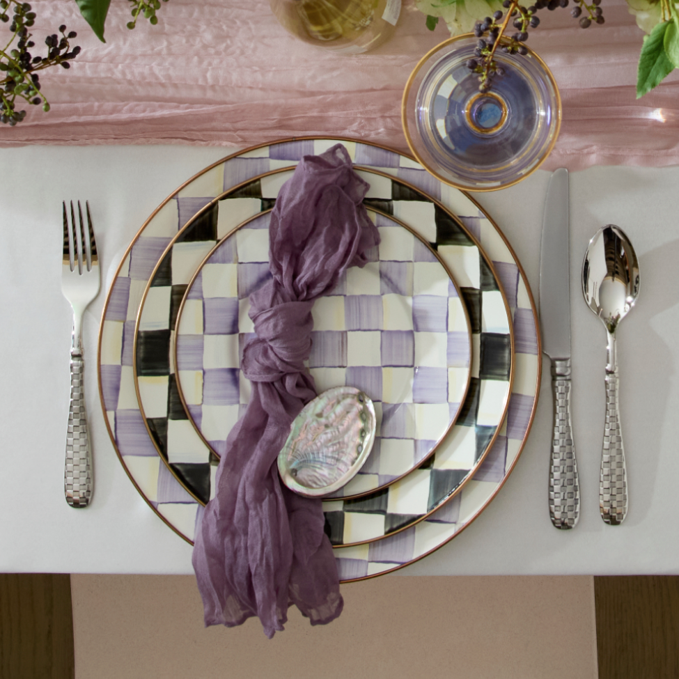 Layer The Tabletop In Violet - image features Violet Check plates